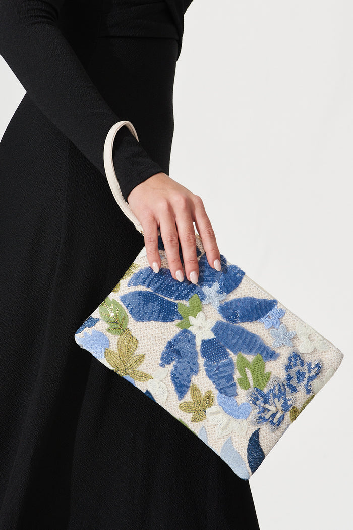 August + Delilah Hughes Clutch In White With Blue Sequin - front