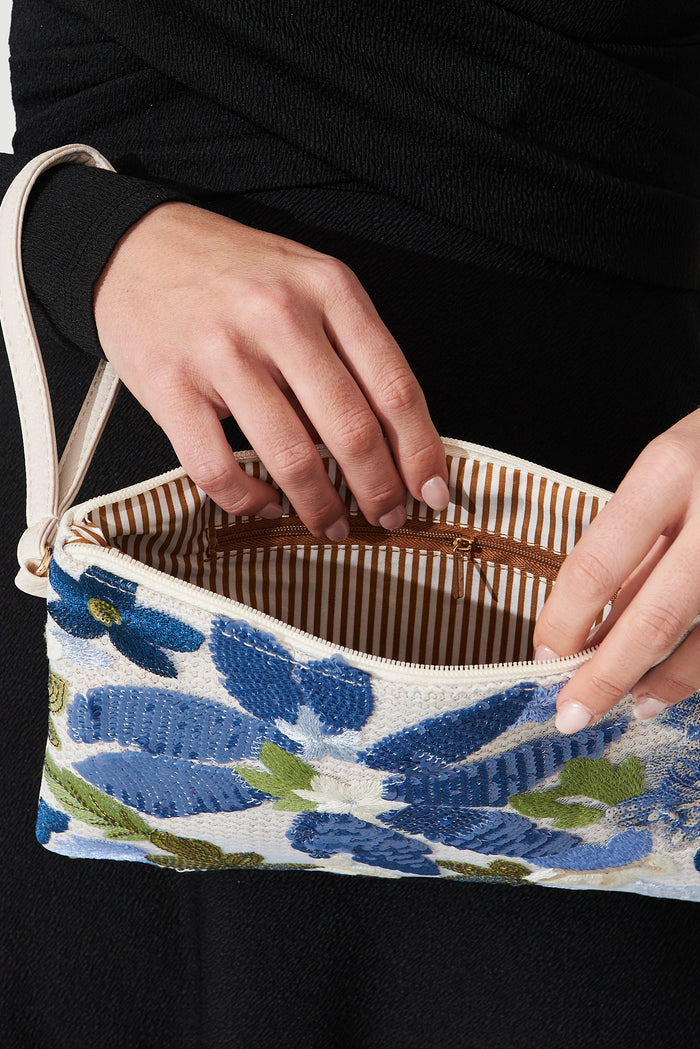August + Delilah Hughes Clutch In White With Blue Sequin - detail