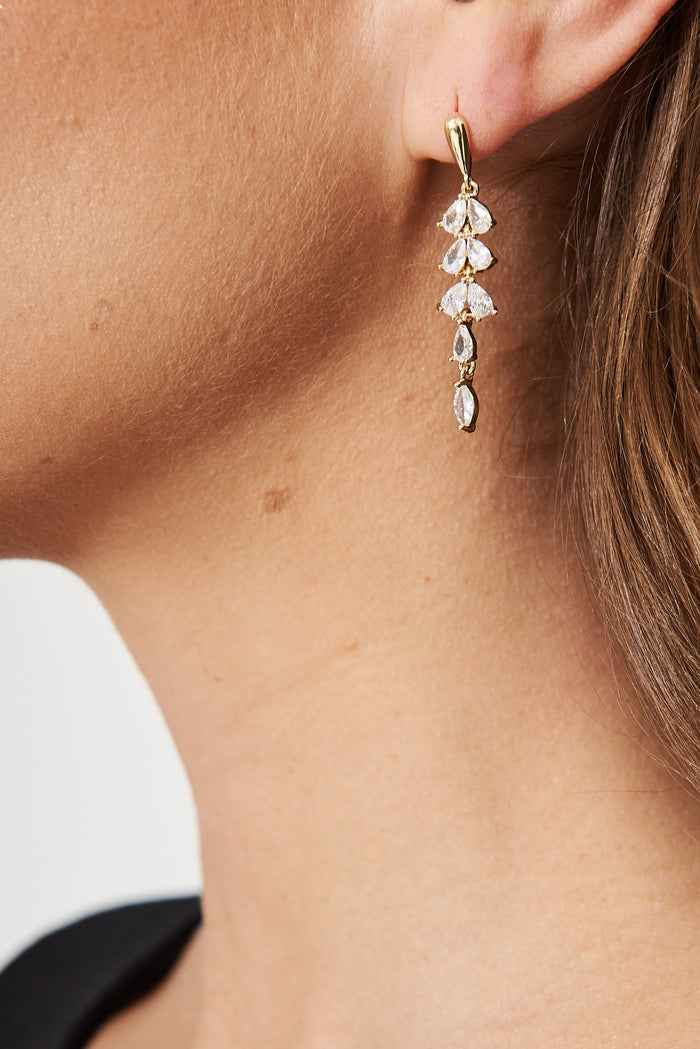 August + Delilah Cora Drop Earrings In Gold Diamante - detail