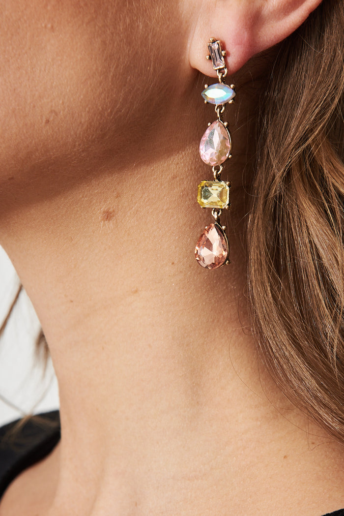 August + Delilah Larney Drop Earrings In Multi Diamante - detail