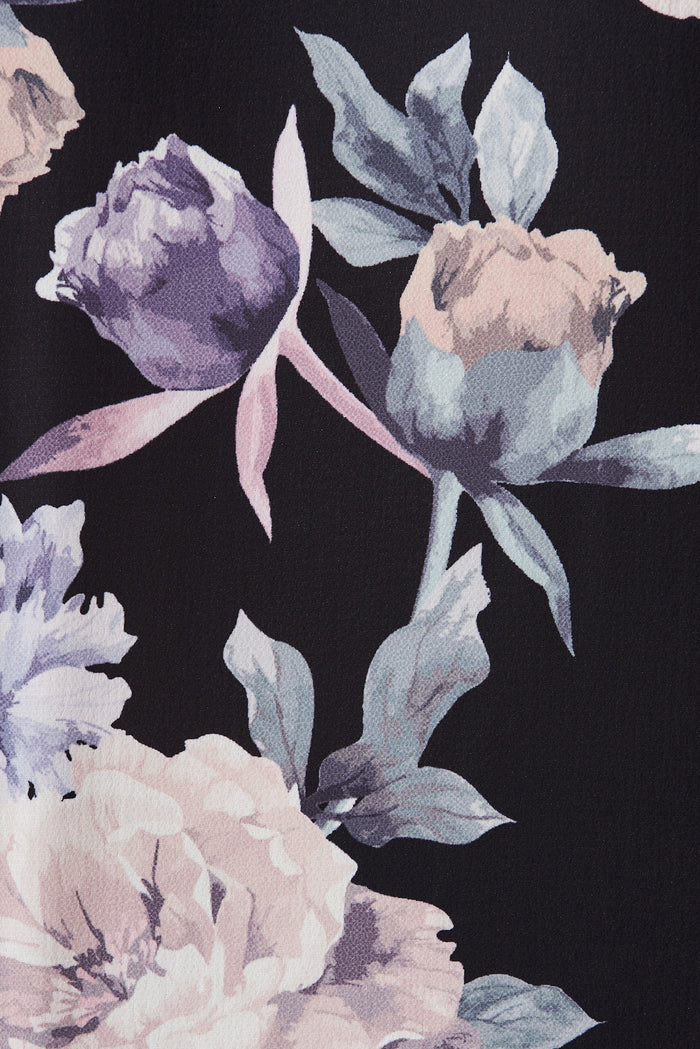 Jina Top In Black With Purple Floral - fabric