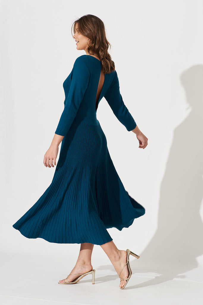 Geogie Midi Knit Dress In Teal - side