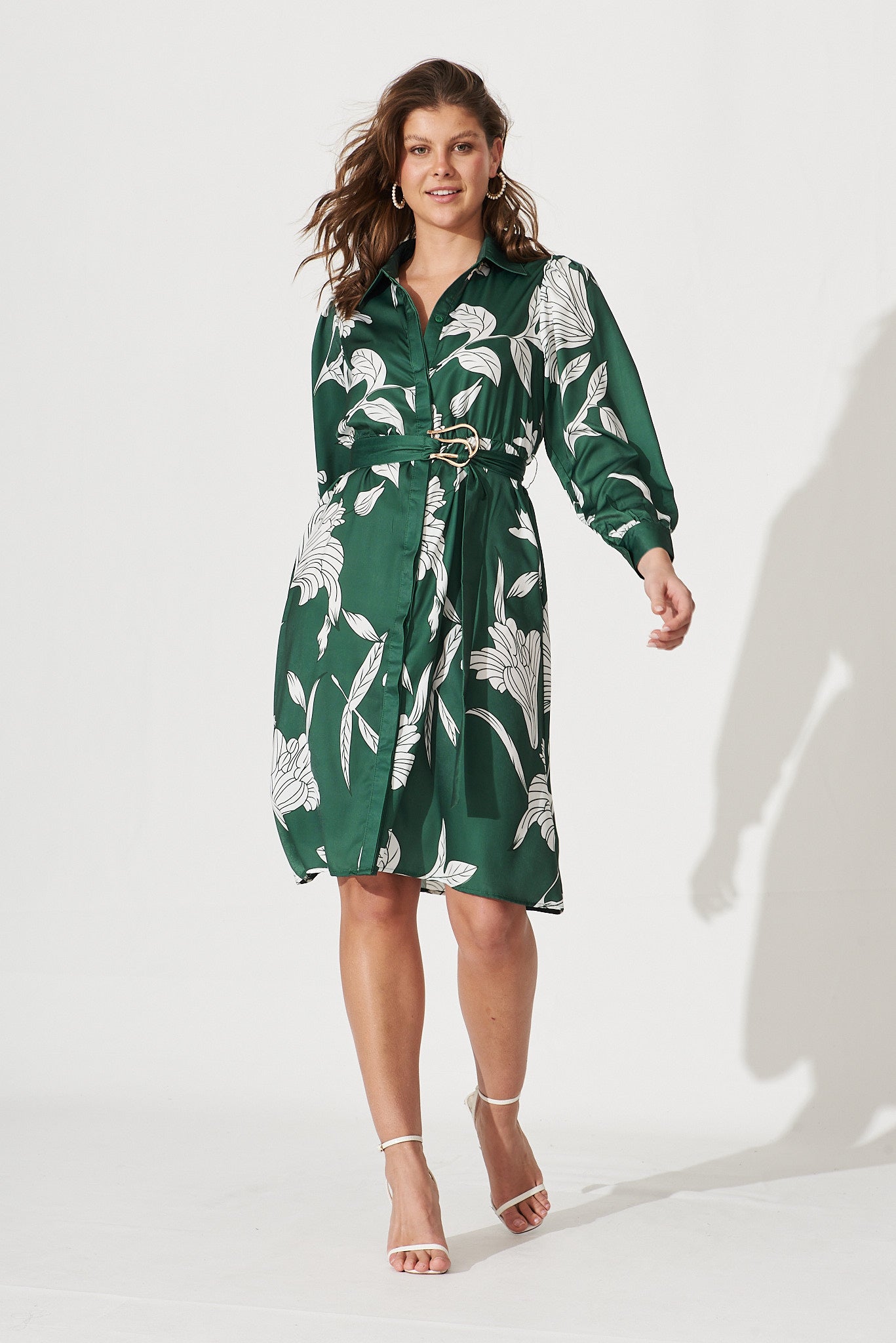 Kristella Shirt Dress In Green With White Floral Print St Frock
