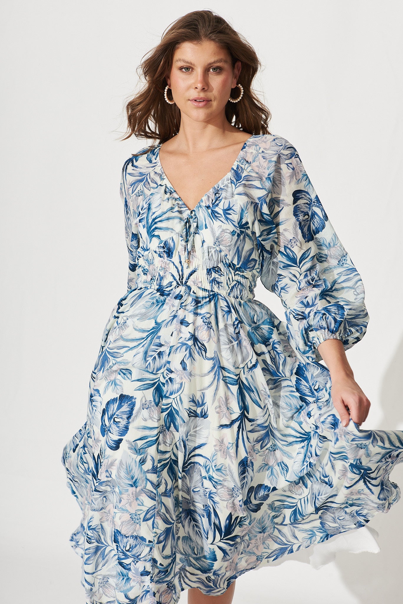 Darling Point Dress In White With Blue Floral Print Cotton – St Frock