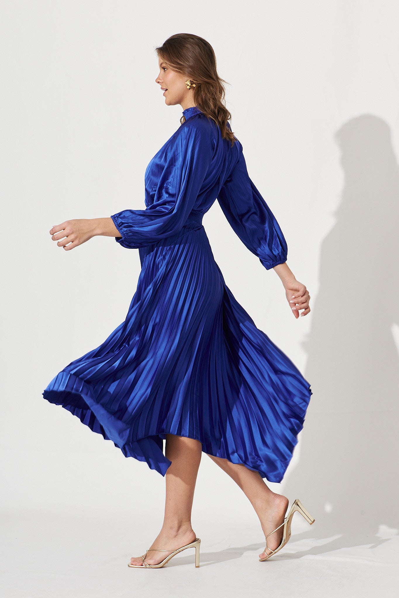 Nala Midi Dress In Cobalt Pleated Satin – St Frock