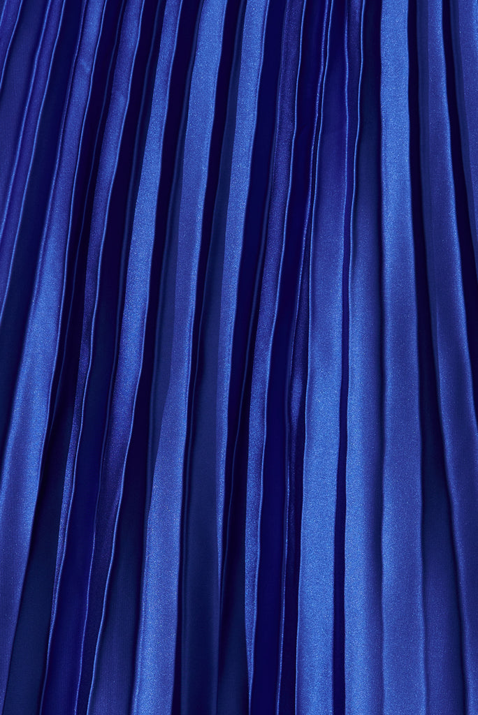 Nala Midi Dress In Cobalt Pleated Satin -  fabric