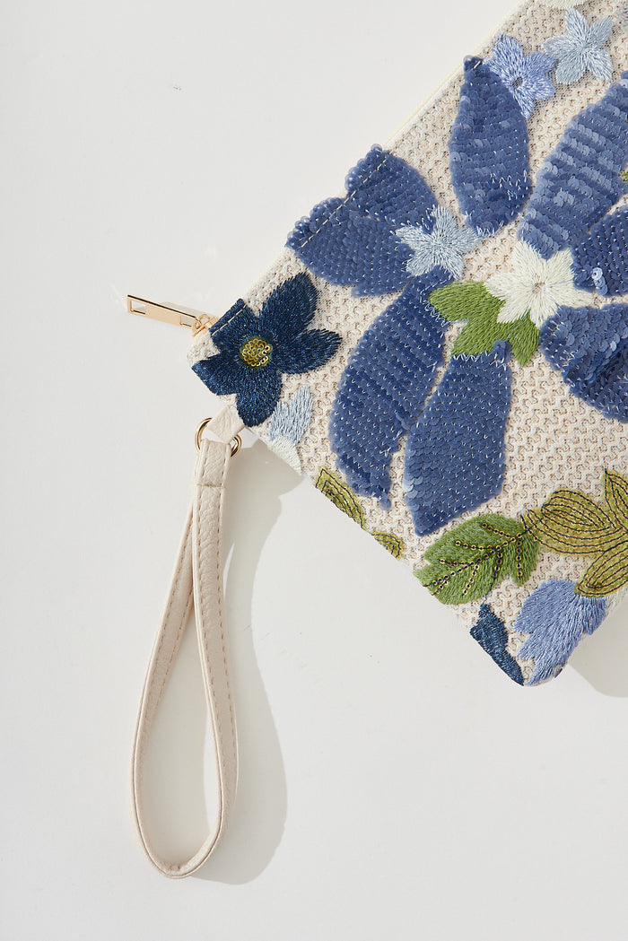 August + Delilah Hughes Clutch In White With Blue Sequin - detail