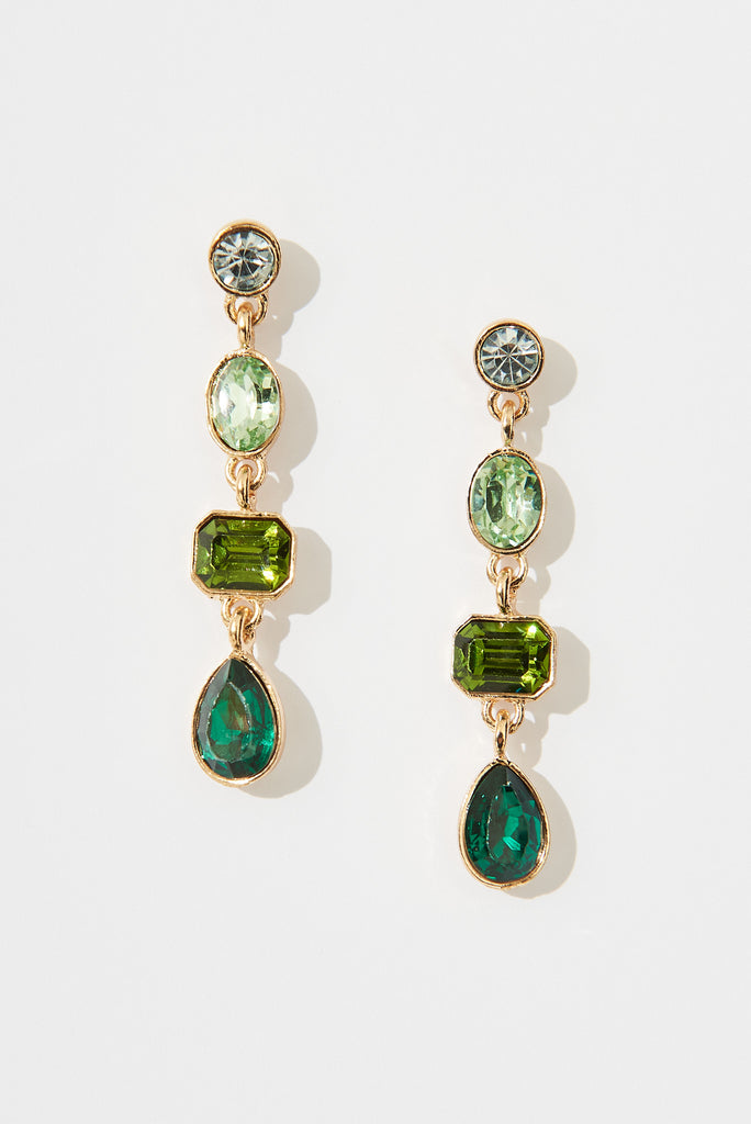 August + Delilah Lisa Drop Earrings In Multi Emerald - flatlay
