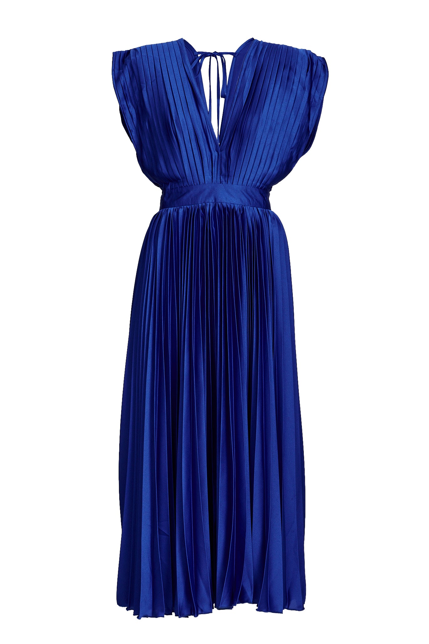 Anetta Midi Dress In Pleated Cobalt Satin – St Frock