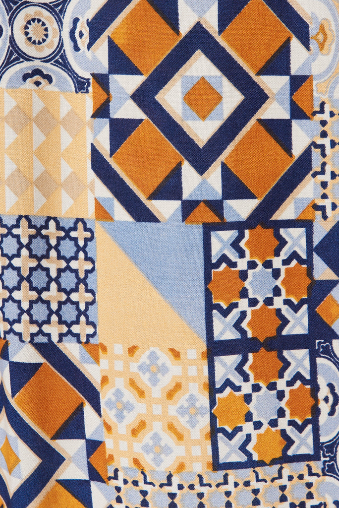 Mariah Pants In Blue Tile Print - fabric