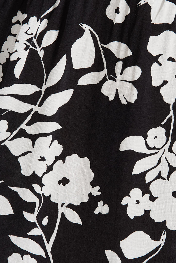 Vivian Midi Dress In Black With White Floral Print - fabric