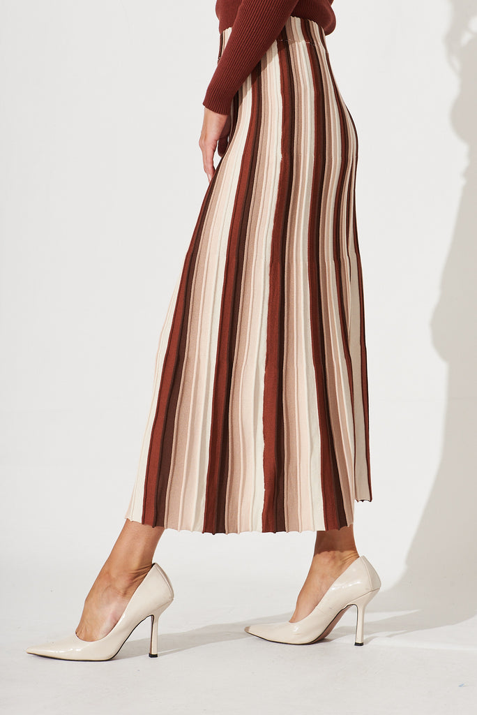 Reese Knit Maxi Skirt In Brown With Beige Stripe - side