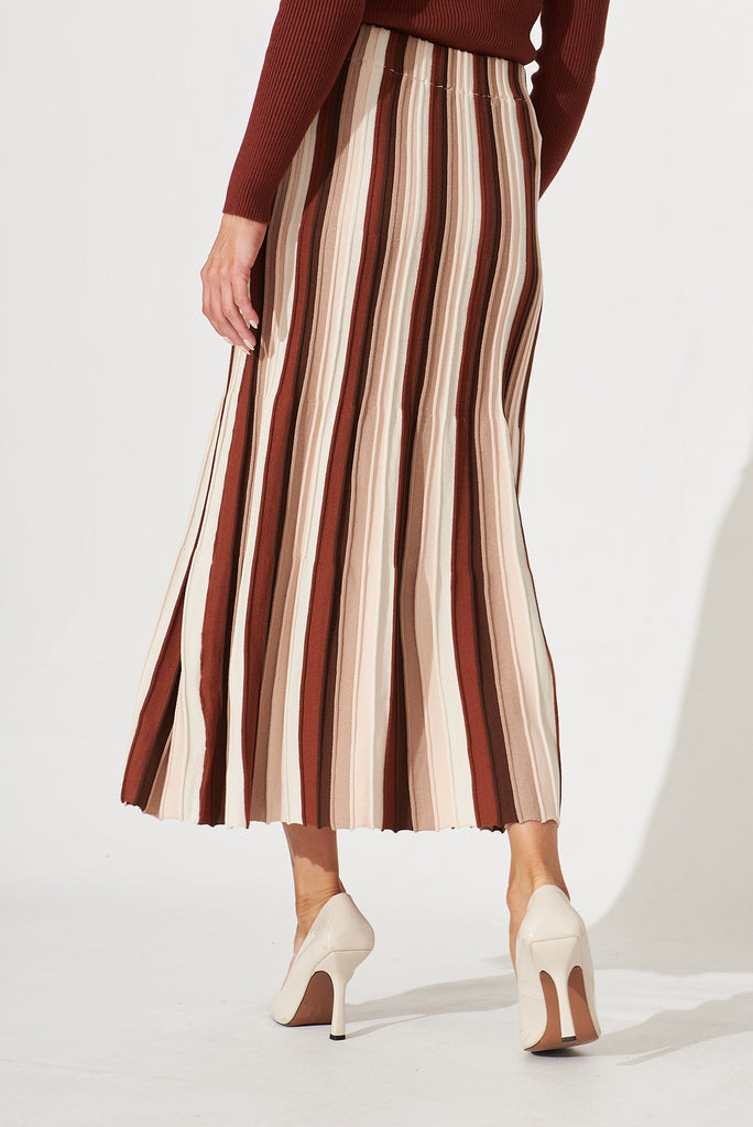 Reese Knit Maxi Skirt In Brown With Beige Stripe - back