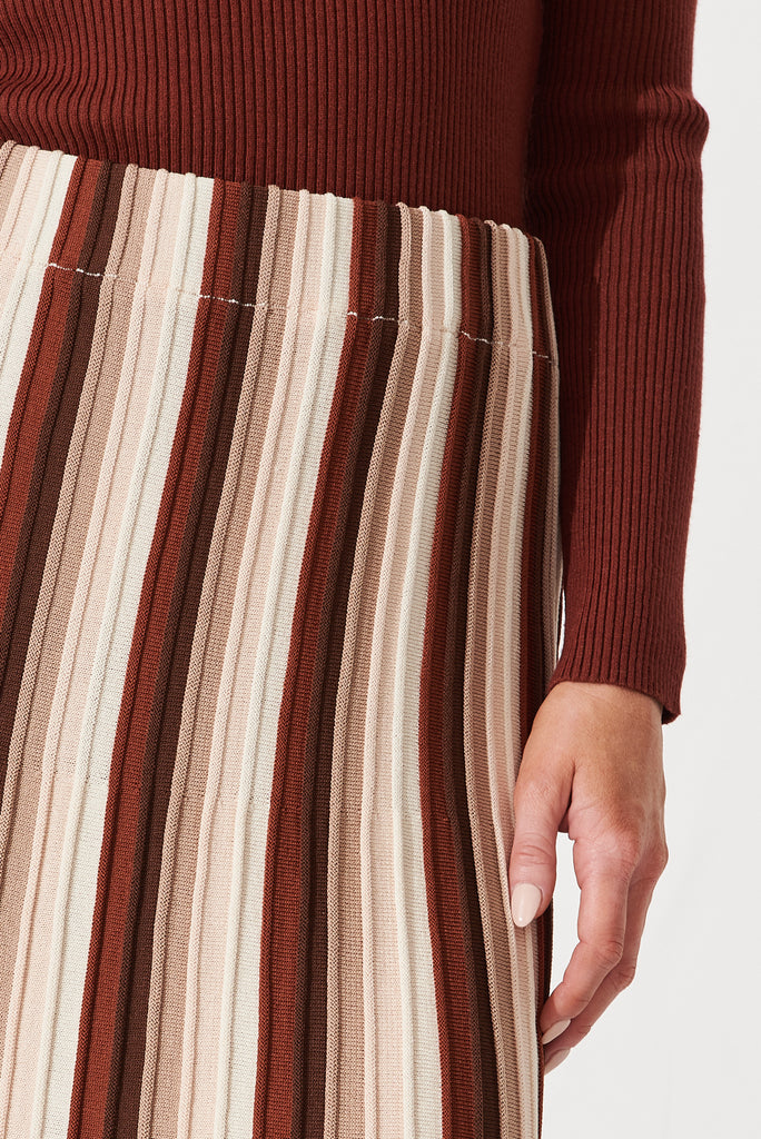 Reese Knit Maxi Skirt In Brown With Beige Stripe - detail