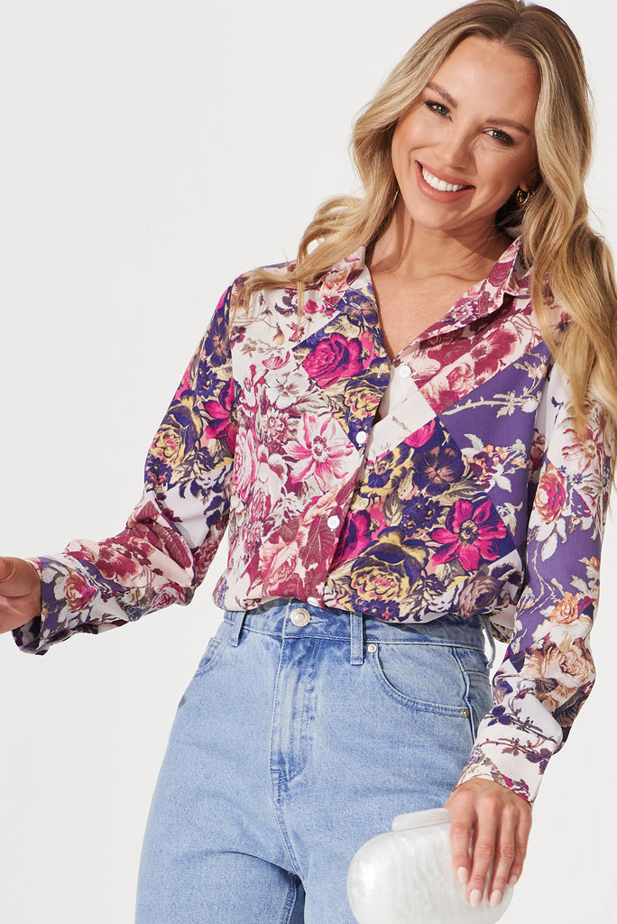 Collaroy Shirt In Lilac Patchwork Floral Print - front