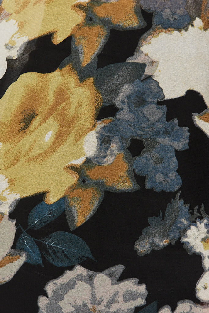 Aaliyah Shirt In Black With Cream And Mustard Floral Chiffon - fabric
