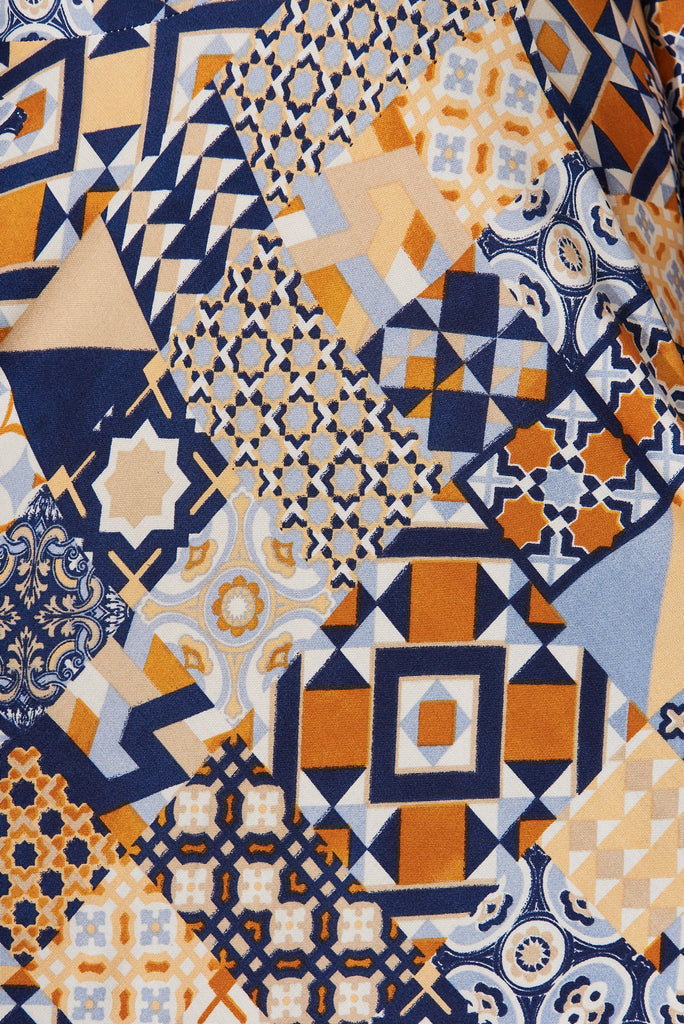 Harper Midi Dress In Blue Tile Print - fabric