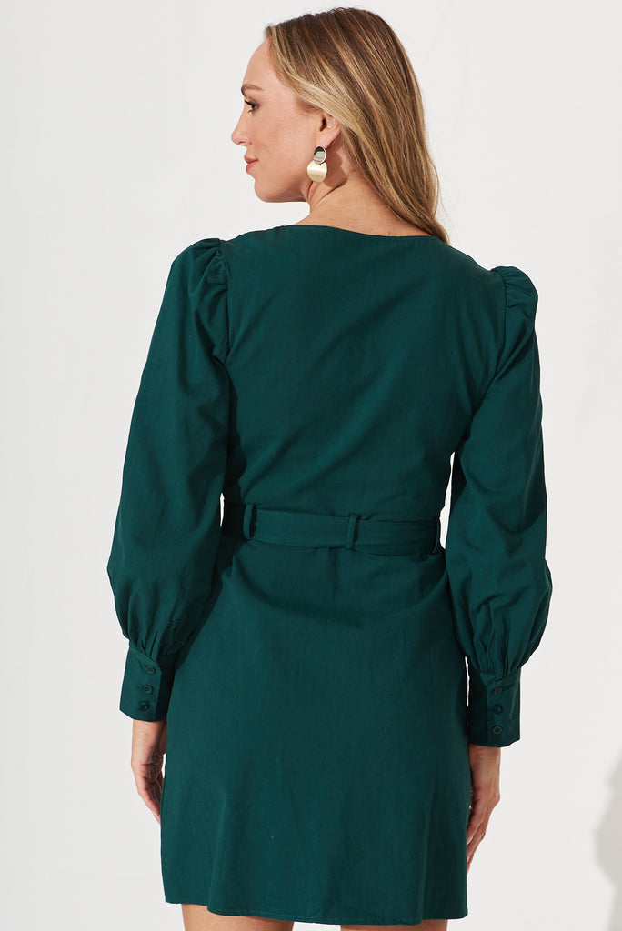 Cheviot Zip Dress In Emerald Cotton - back