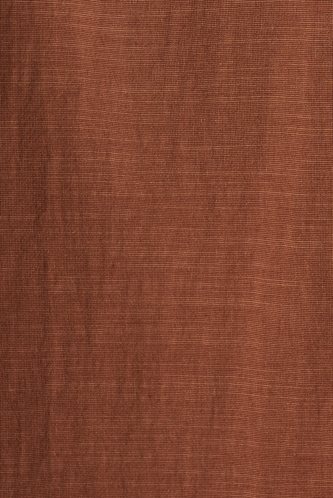 Minnie Midi Shirt Dress In Brown Plain Cotton - fabric