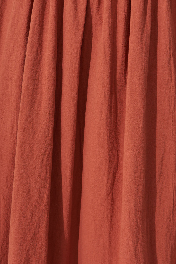 Fitzroy Maxi Dress In Rust Plain Cotton - fabric