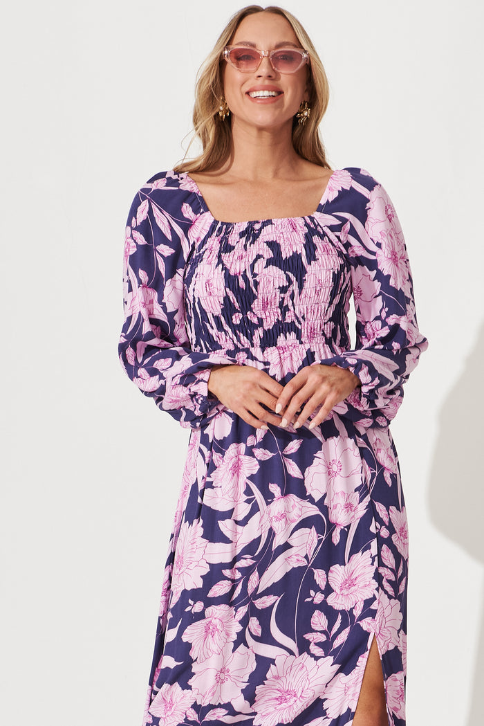 Tammy Midi Dress In Purple Floral - front