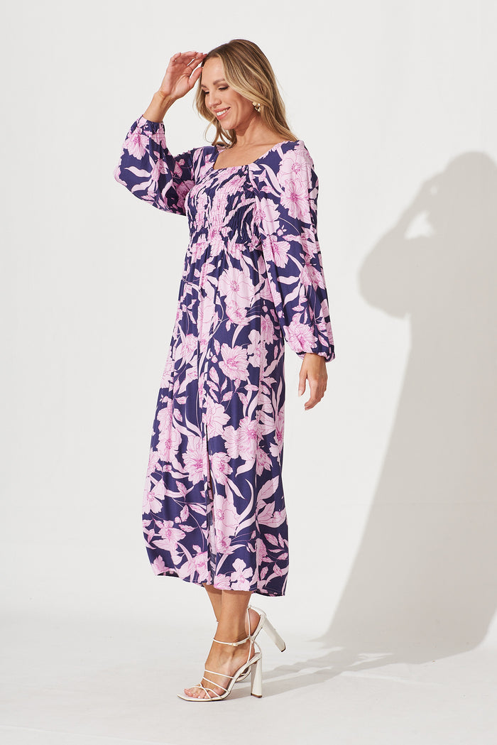 Tammy Midi Dress In Purple Floral - side