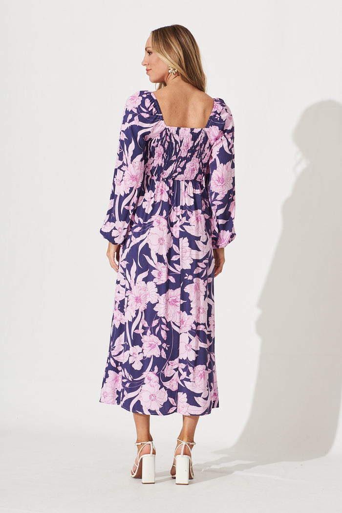 Tammy Midi Dress In Purple Floral - back