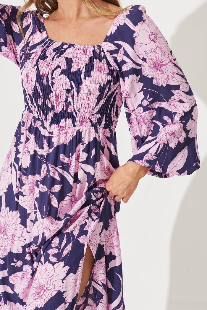 Tammy Midi Dress In Purple Floral - detail