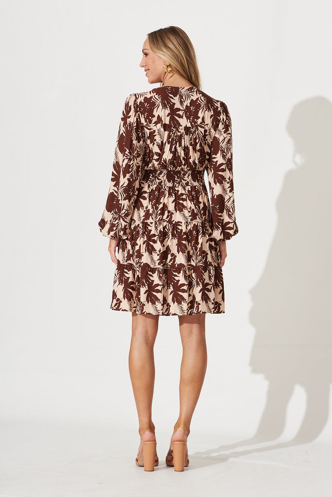 Abriella Shirt Dress In Brown Leaf Print - back
