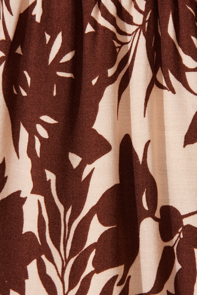 Abriella Shirt Dress In Brown Leaf Print - fabric