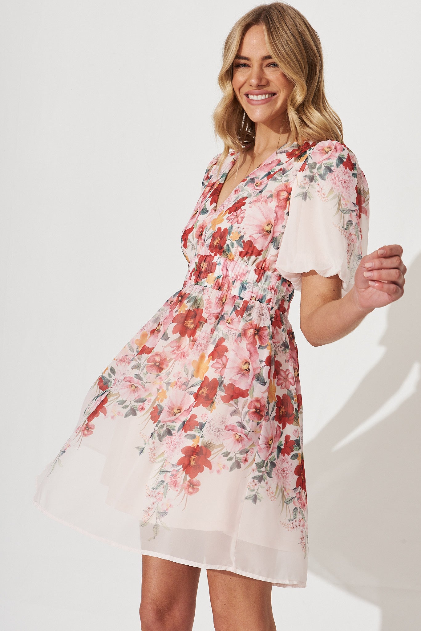 Barbara Dress In Blush Floral Placement Print - front