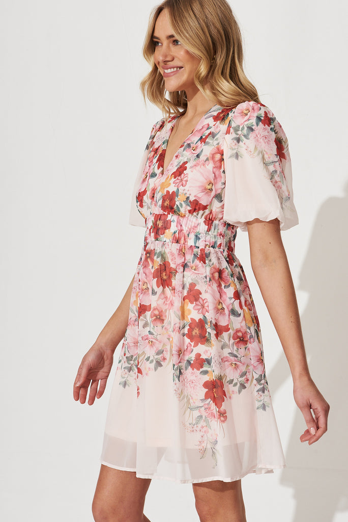 Barbara Dress In Blush Floral Placement Print - side