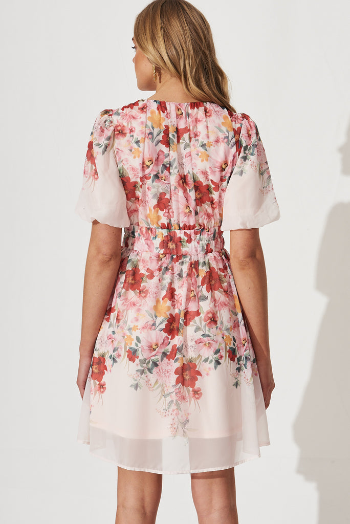 Barbara Dress In Blush Floral Placement Print - back