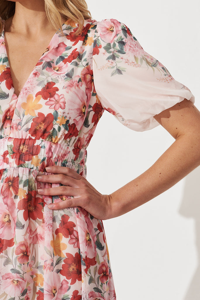 Barbara Dress In Blush Floral Placement Print - detail