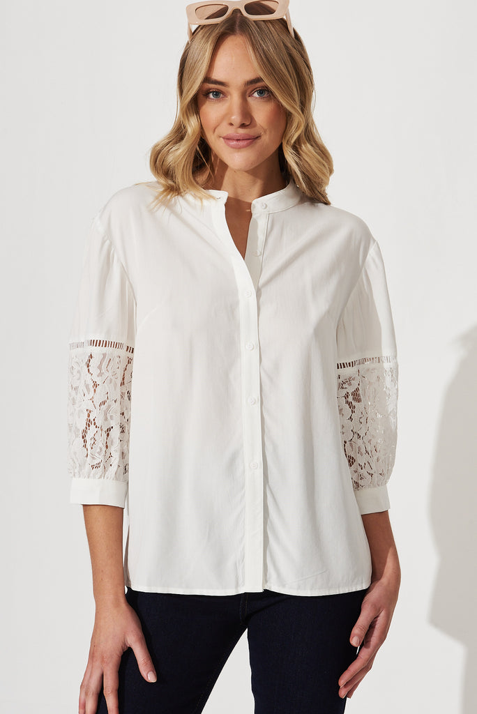 Nina Shirt In White Cotton Blend - front