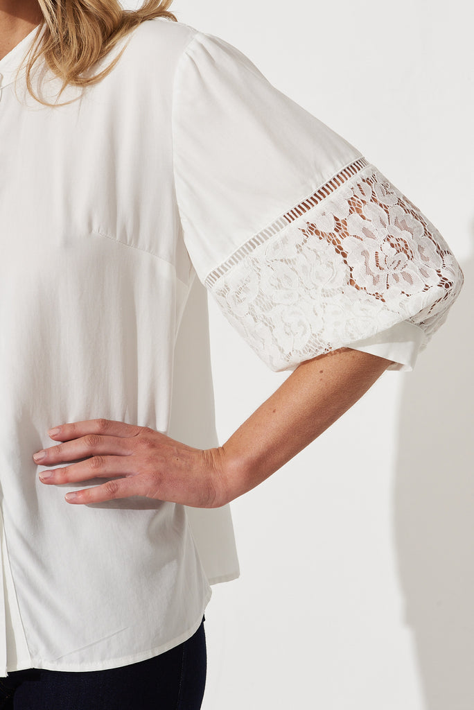 Nina Shirt In White Cotton Blend - detail