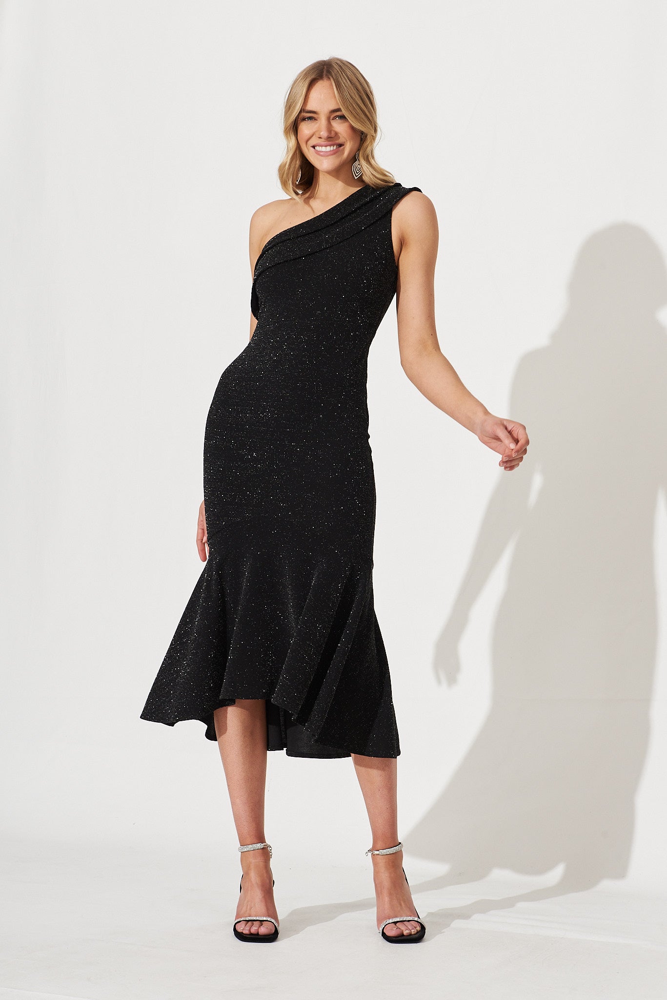 One shoulder midi dress black cheap