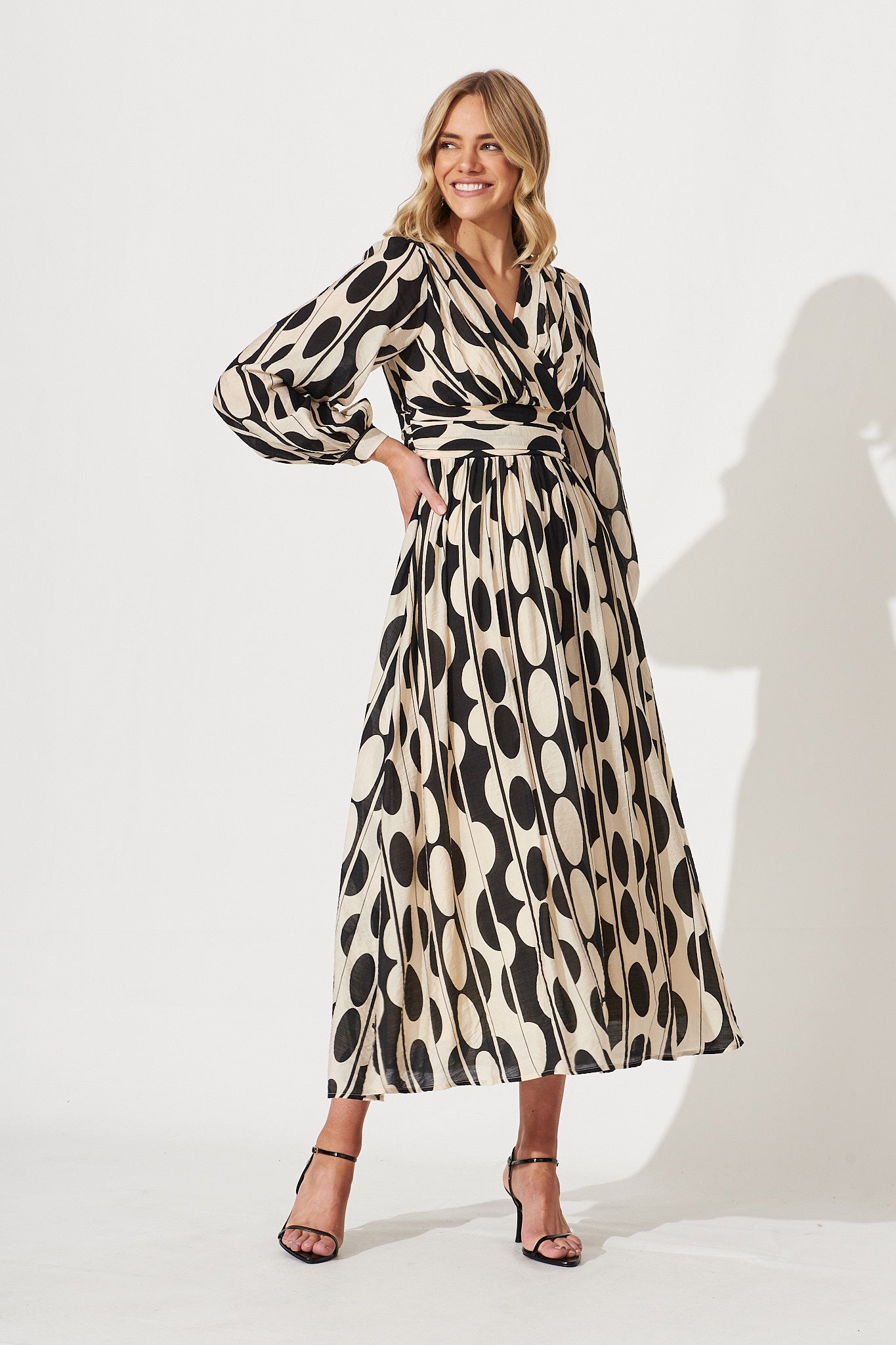 Wylie Maxi Dress In Black With Cream Print - full length