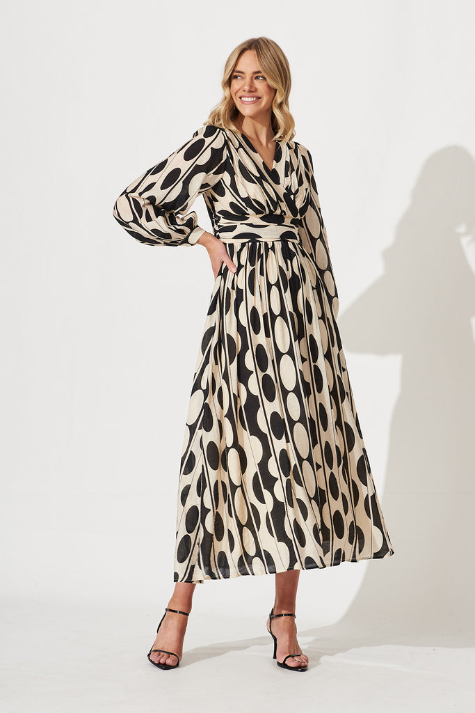 Wylie Maxi Dress In Black With Cream Print - full length