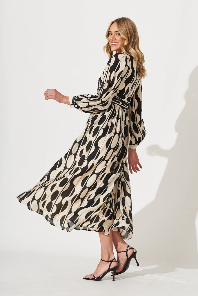 Wylie Maxi Dress In Black With Cream Print - side