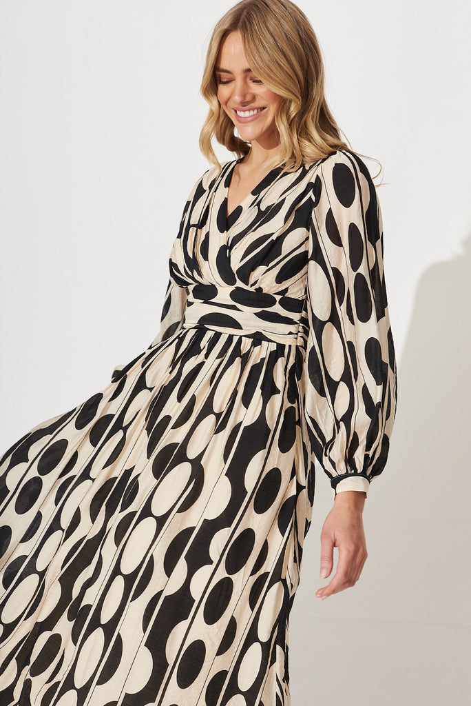Wylie Maxi Dress In Black With Cream Print - front