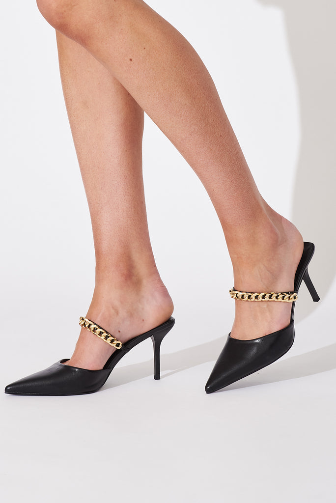 August + Delilah Winona Gold Chain Closed Toe Heels In Black - side