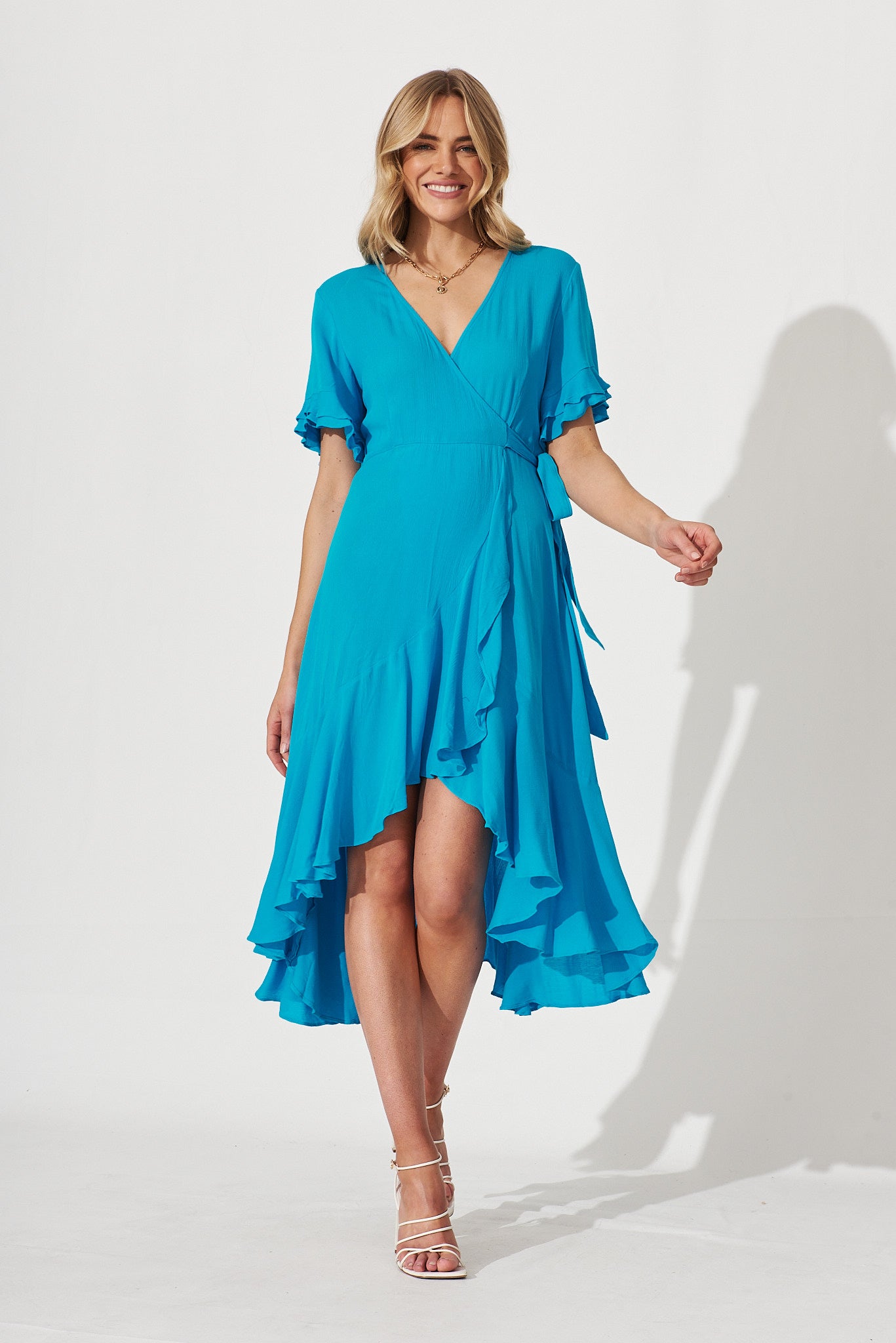 Daphney Midi Wrap Dress In Blue - full length