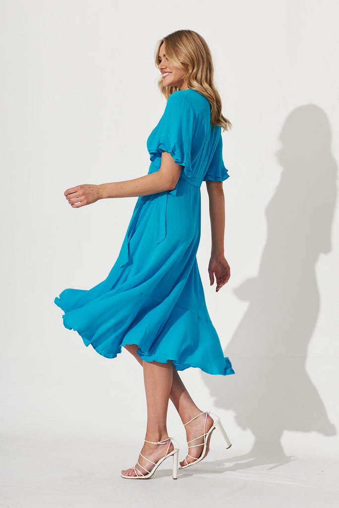 Daphney Midi Wrap Dress In Blue - side