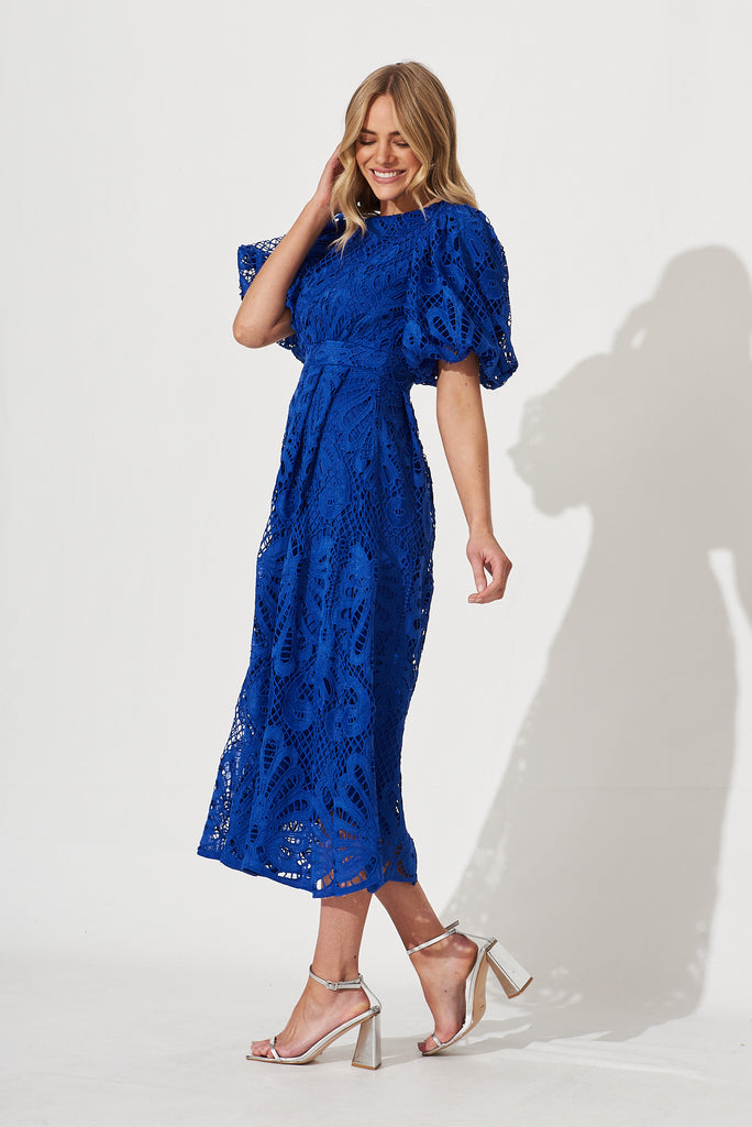 Tillie Lace Maxi Dress In Cobalt - side