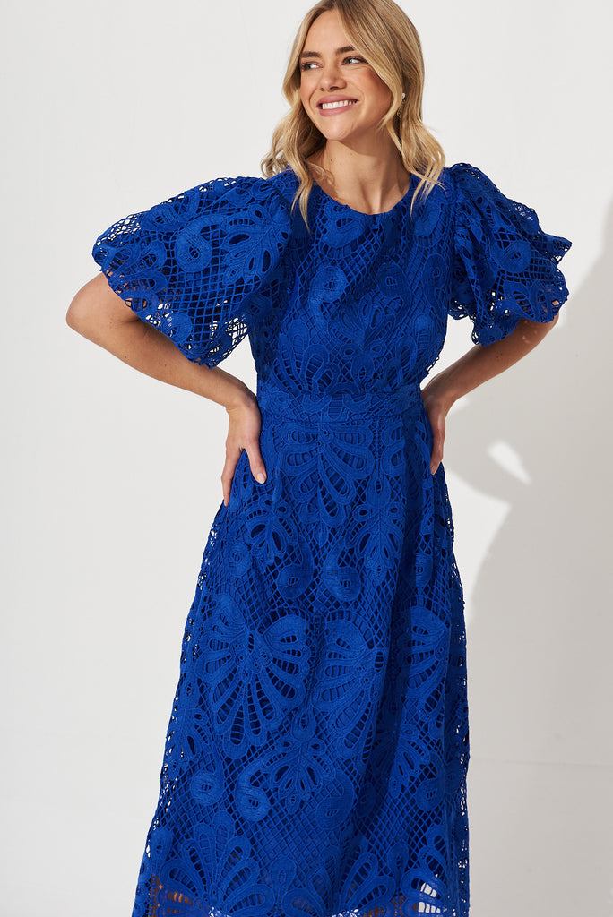 Tillie Lace Maxi Dress In Cobalt - front