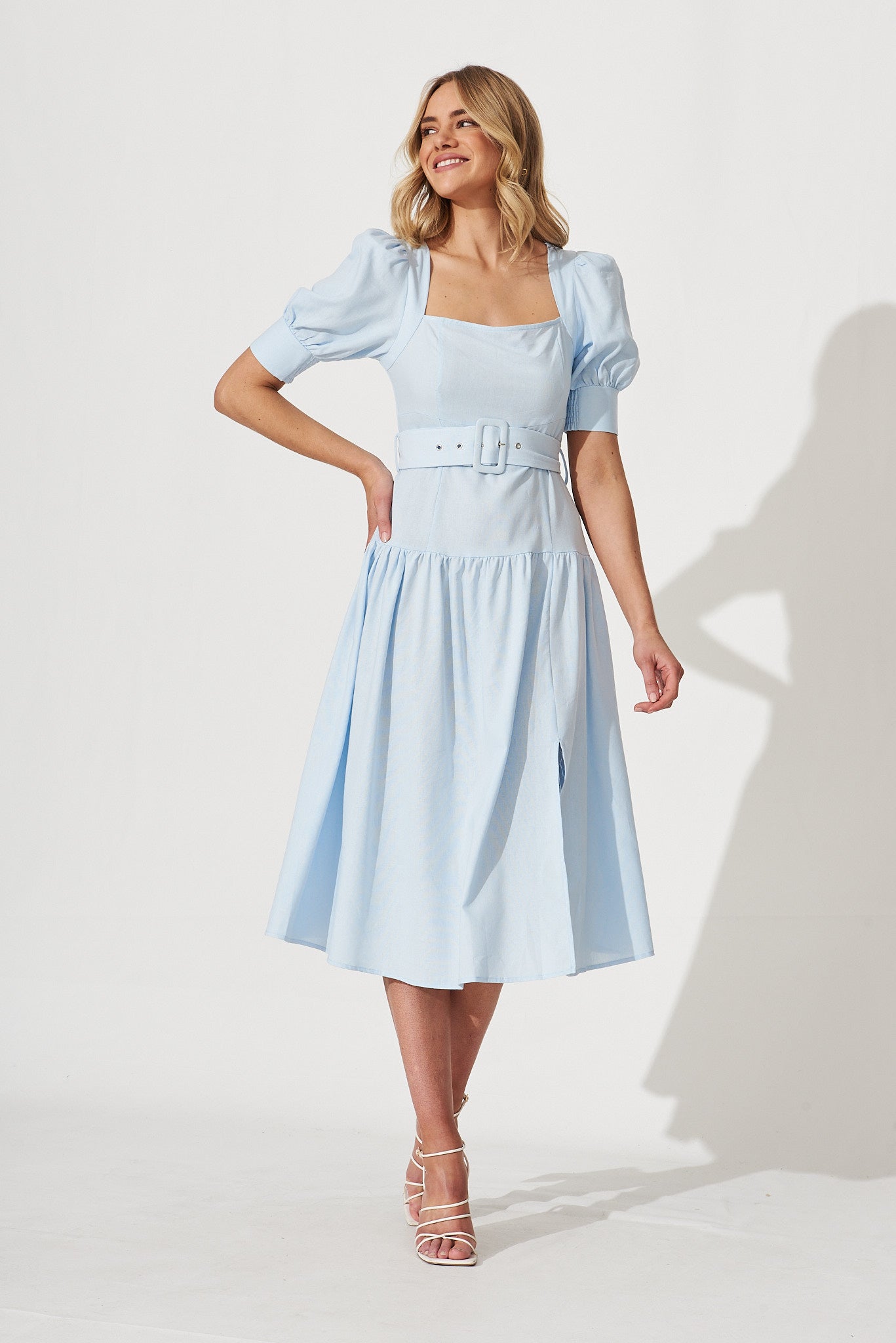Pale blue linen sales dress