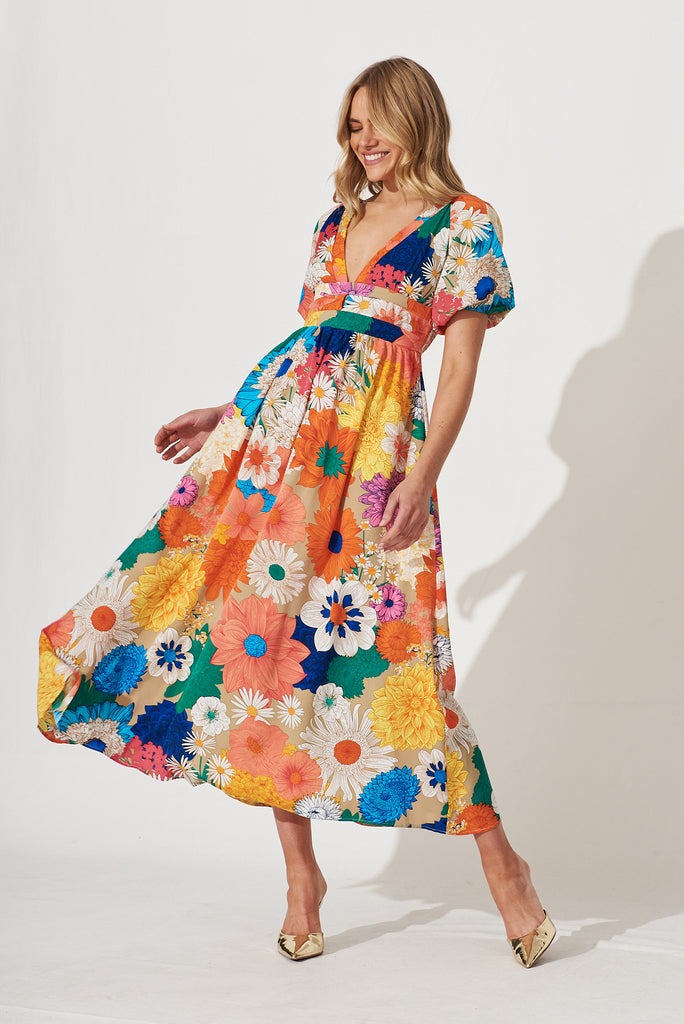 Mel Maxi Dress In Bright Multi Floral - full length
