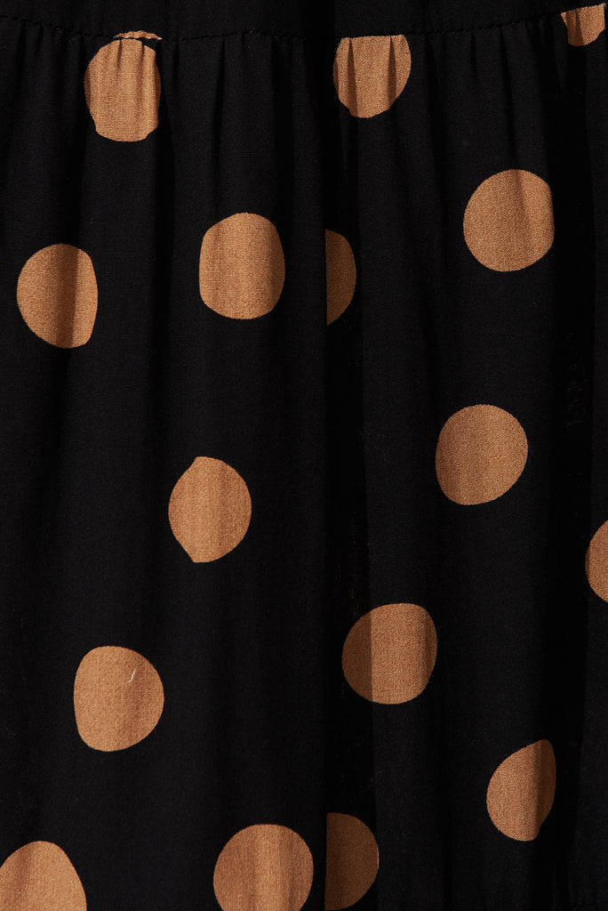 Ruth Midi Dress In Black With Brown Spot - fabric
