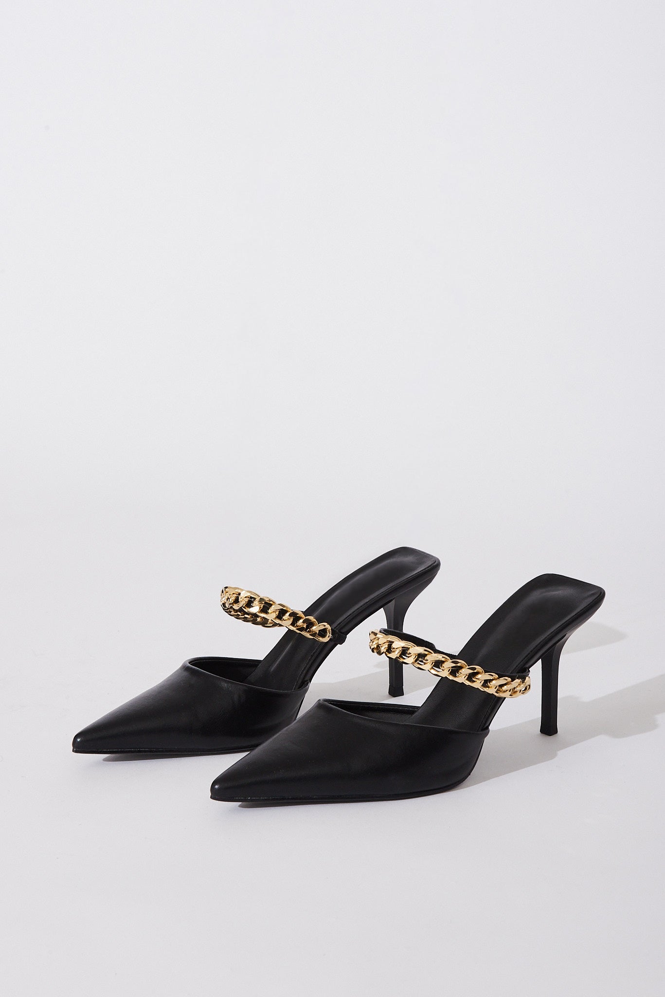 August + Delilah Winona Gold Chain Closed Toe Heels In Black - front